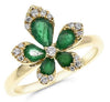 ESTATE WIDE .74CT DIAMOND & AAA EMERALD 14K YELLOW GOLD 3D ROSE FLOWER LOVE RING