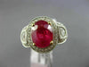 ESTATE LARGE EGL 3.76CT DIAMOND & RUBY 18K TWO TONE GOLD 3 STONE ENGAGEMENT RING