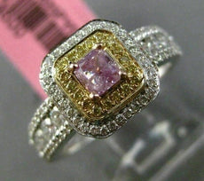 ESTATE GIA .93CT DIAMOND 18KT TWO TONE GOLD 3D HALO CUSHION CUT ENGAGEMENT RING