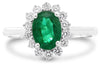 ESTATE 1.64CT DIAMOND & AAA EMERALD 18KT WHITE GOLD 3D OVAL HALO ENGAGEMENT RING