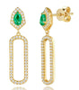 .42CT DIAMOND & AAA EMERALD 14KT YELLOW GOLD PEAR SHAPE & ROUND HANGING EARRINGS