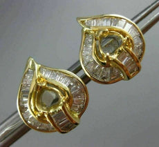 ESTATE LARGE 1.5CT BAGUETTE DIAMOND 14K YELLOW GOLD 3D HEART SEMI MOUNT EARRINGS