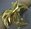 ESTATE LARGE AAA TURQUOISE 14KT YELLOW GOLD 3D CLASSIC ROPE LEAF BROOCH PIN