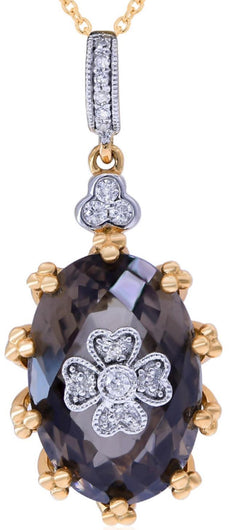 6.72CT DIAMOND & AAA SMOKEY QUARTZ 14KT ROSE & WHITE GOLD 3D FLOWER FUN NECKLACE