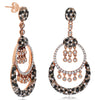 4.44CT MULTI COLOR DIAMOND 14KT ROSE GOLD 3D DOUBLE CIRCULAR CHANDELIER EARRINGS