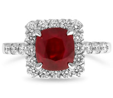 WIDE 3.52CT DIAMOND & AAA RUBY 14KT WHITE GOLD CUSHION & ROUND ENGAGEMENT RING