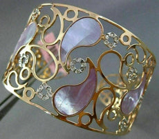 ESTATE LARGE .70CT DIAMOND 14KT ROSE GOLD MOTHER OF PEARL FLOWER BANGLE BRACELET