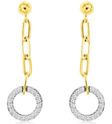 .30CT DIAMOND 14KT 2 TONE GOLD 3D CIRCLE OF LIFE MULTI LINK FUN HANGING EARRINGS