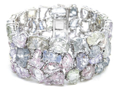 127.74CT DIAMOND & AAA MULTI COLOR SAPPHIRE 18KT WHITE GOLD CUFF BANGLE BRACELET