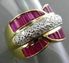 ESTATE WIDE 2.25CT DIAMOND & AAA RUBY 18KT 2 TONE BAGUETTE & ROUND RING  #22081