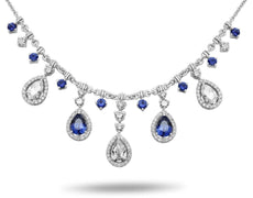 9.18CT DIAMOND & AAA SAPPHIRE 14KT WHITE GOLD 3D CHANDELIER TEAR DROP NECKLACE