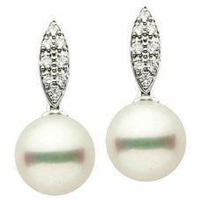 LARGE .22CT DIAMOND & AAA SOUTH SEA PEARL 18KT WHITE GOLD MARQUISE PAVE EARRINGS
