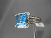 ESTATE WIDE 3.5CTW DIAMOND & AAA EXTRA FACET BLUE TOPAZ 14K WHITE GOLD HALO RING