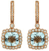 4.18CT DIAMOND & AAA AQUAMARINE 14KT ROSE GOLD CUSHION & ROUND HANGING EARRINGS