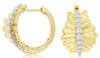 WIDE .33CT DIAMOND 14KT 2 TONE GOLD 3D MULTI LEAF FLORAL HOOP HANGING EARRINGS