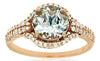 ESTATE 2.03CT DIAMOND & AAA AQUAMARINE 14KT ROSE GOLD ROUND HALO ENAGEMENT RING