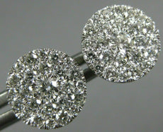 ESTATE LARGE 1.0CT DIAMOND 14KT WHITE GOLD SOLITAIRE HALO CLUSTER STUD EARRINGS