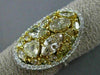 ESTATE LARGE 4.13CT WHITE & FANCY YELLOW DIAMOND 18KT GOLD 3D OVAL CLUSTER RING