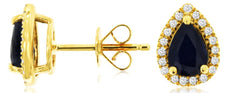 1.95CT DIAMOND & AAA SAPPHIRE 14KT YELLOW GOLD PEAR SHAPE & ROUND STUD EARRINGS