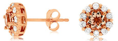 1.10CT DIAMOND & AAA MORGANITE 14KT ROSE GOLD 3D ROUND HALO FLOWER STUD EARRINGS