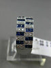 ESTATE WIDE 1.98CT DIAMOND & SAPPHIRE 14KT WHITE GOLD MILGRAIN ANNIVERSARY RING