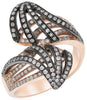 LARGE .85CT DIAMOND 14K BLACK & ROSE GOLD MULTI ROW DOUBLE LEAF CRISS CROSS RING