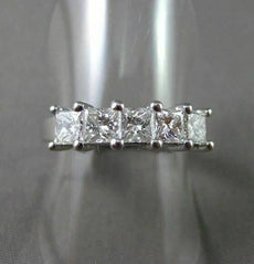 ESTATE WIDE 1.04CT DIAMOND 14K WHITE GOLD 5 STONE PRINCESS ANNIVERSARY RING 1625