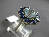 ESTATE 5.40CT AAA SAPPHIRE & AQUAMARINE 14KT WHITE GOLD FLOWER HEXAGON FUN RING