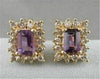 ESTATE RECTANGLE 3.5CT DIAMOND & AMETHYST 14K YELLOW GOLD EARRINGS