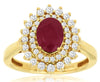 LARGE 1.72CT DIAMOND & AAA RUBY 14K YELLOW GOLD OVAL DOUBLE HALO FLOWER FUN RING