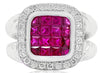 WIDE 3.4CT DIAMOND & AAA RUBY 18K WHITE GOLD 3D PRINCESS & ROUND SQUARE FUN RING