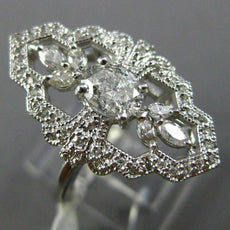 ESTATE LARGE 1.08CT DIAMOND 14KT WHITE GOLD 3D OPEN FILIGREE LEAF FLOWER RING