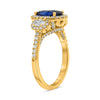 LARGE 2.86CT DIAMOND & AAA SAPPHIRE 18K YELLOW GOLD OVAL 3 STONE ENGAGEMENT RING