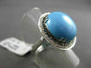 ESTATE LARGE .36CTW BLACK & WHITE DIAMOND & AAA TURQUOISE 14KT WHITE GOLD RING
