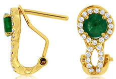 1.24CT DIAMOND & AAA EMERALD 14KT YELLOW GOLD 3D INFINITY HALO CLIP ON EARRINGS
