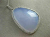 ESTATE LARGE .30CT DIAMOND & AAA BLUE CHALCEDONY 14KT WHITE GOLD 3D LOVE PENDANT