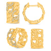 WIDE .22CT DIAMOND 14K YELLOW GOLD DOUBLE LOVE KNOT HUGGIE HOOP HANGING EARRINGS