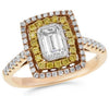 WIDE .85CT WHITE FANCY YELLOW DIAMOND 18K WHITE ROSE GOLD SQUARE ENGAGEMENT RING