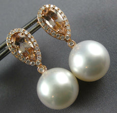 2.39CT DIAMOND & AAA MORGANITE & SOUTH SEA PEARL 18KT ROSE GOLD HANGING EARRINGS