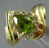WIDE 1.05CT DIAMOND & AAA PEAR SHAPE PERIDOT 14KT YELLOW GOLD 3D HALO FUN RING