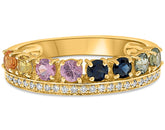 .96CT DIAMOND & AAA MULTI COLOR SAPPHIRE 14KT YELLOW GOLD ROUND RAINBOW FUN RING