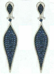 ESTATE LARGE 5.23CT DIAMOND & AAA SAPPHIRE 14KT WHITE GOLD 3D TEAR DROP EARRINGS