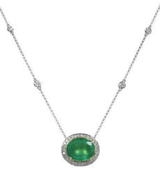5.64CT DIAMOND & AAA EMERALD 18KT 2 TONE GOLD 3D OVAL & ROUND SOLITAIRE NECKLACE