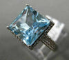 ESTATE LARGE 5.27CT AAA BLUE TOPAZ 14KT WHITE GOLD SQUARE HALO FILIGREE FUN RING