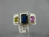 ESTATE WIDE 2.57CT DIAMOND & MULTI COLOR SAPPHIRE 18K WHITE GOLD ENGAGEMENT RING