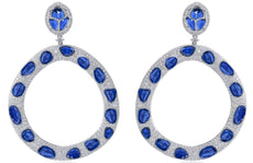 EXTRA LARGE 35.2CT DIAMOND & AAA SAPPHIRE 18KT WHITE GOLD MULTI SHAPE EARRINGS