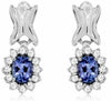 ESTATE .98CT DIAMOND & AAA TANZANITE 14K WHITE GOLD OVAL FLOWER HANGING EARRINGS