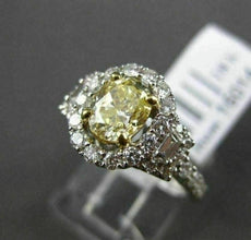 ESTATE 1.82CT FANCY YELLOW DIAMOND 18K TWO TONE GOLD 3D FILIGREE ENGAGEMENT RING