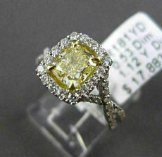 ESTATE 1.65CT GIA FANCY YELLOW DIAMOND 18K TWO TONE GOLD 3D HALO ENGAGEMENT RING