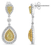 1.87CT WHITE & FANCY YELLOW DIAMOND 18KT 2 TONE GOLD TEAR DROP HANGING EARRINGS
